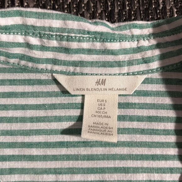 H&M linen blend shirt green striped - Picture 4 of 9